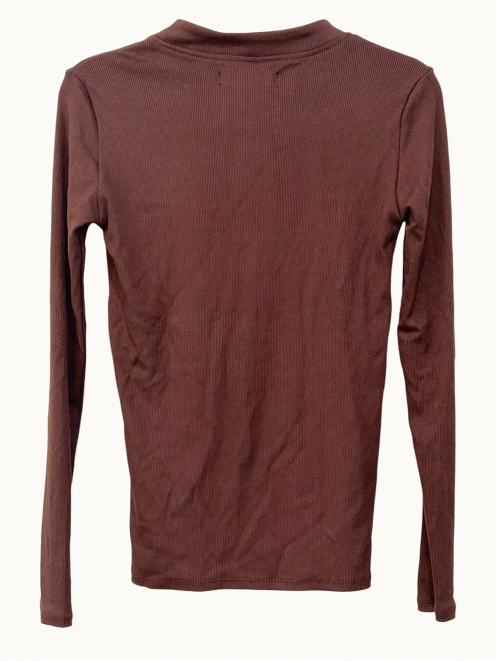 QINSEN Ribbed Long Sleeve Button Neck Top Brown Small NWT
